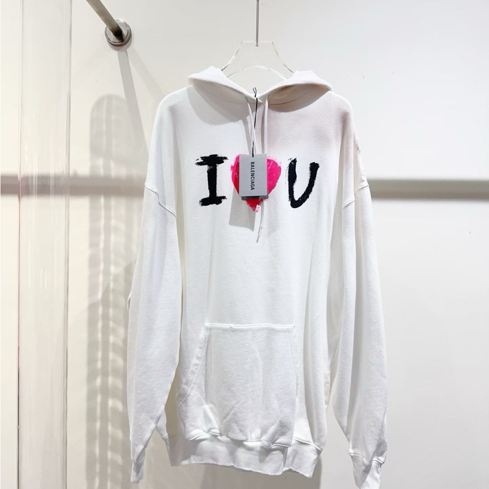 Authentic Balenciaga White Hoodie with Pink Heart Design